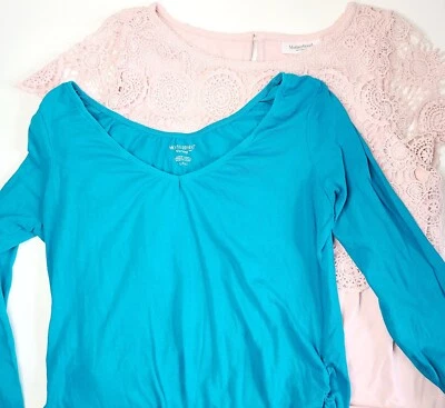Camisas de Maternidad Maternidad Talla Grande Paquete Rosa y Azul Algodón Suave Modal Foto 1 de 4