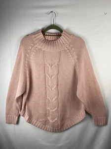 Nanette Ledore Pink Cable Knit Chunky Sweater Mock Neck Size M - Picture 1 of 21