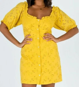 PRINCESS POLLY Mustard color zuka button through mini dress Sz 8 Ladies BNWTS (X - Picture 1 of 3