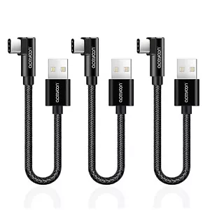 3 Stück USB C Kabel Kurz 20cm, USB C Kabel 90 Grad Winkel Nylon Geflochtenes 3A - Bild 1 von 6
