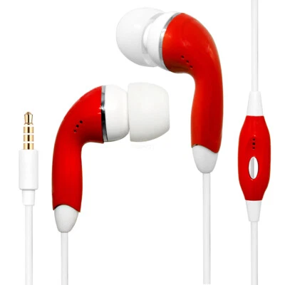 Red Color Universal 3.5mm Earphones Earbuds with Mic Handsfree Stereo Headset - Image 1 of 2