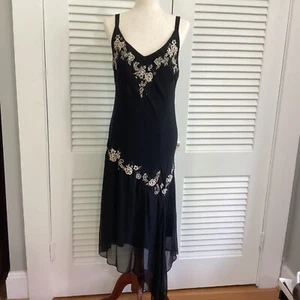 VTG 90s Y2K Slip 100% Silk Slip Dress Romantic Embroidered Beaded Size 16 asymme - Picture 1 of 20