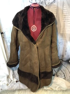 DESIGNER ECHT LAMMFELL SHEARLING FELL LEDER JACKE Vintage DAMEN MANTEL LARGE! - Bild 1 von 12