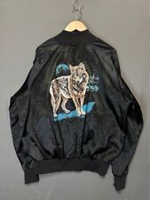 Vintage Wolf Jacket Mens Extra Large Animal Print Canada Satin Bomber Outdoor