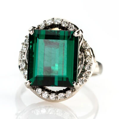 Anillo de mujer (platino 900) con turmalina y diamantes Foto 1 de 4