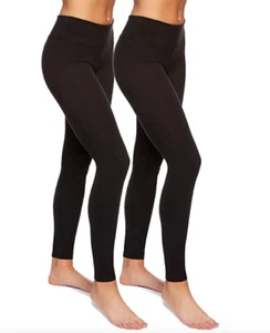 Felina Womens Black Leggings 2 Pack Wide Waistband Sueded Lightweight - Picture 1 of 6