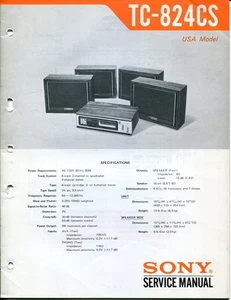 Sony TC-824CS 2/4 Channel Stereo 8 Track Tape Player Electronic Service Manual - Picture 1 of 3