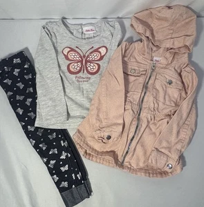 Little Lass 3 Pc Set Butterfly Shirt Top Pants Glitter Denim Jacket Girls Sz 4 - Picture 1 of 23