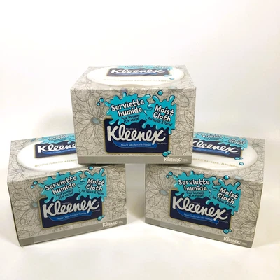 VTG Kleenex Marque Moist Cloth Tissue Box TV Movie Prop 2004 NOS Silver Lot of 3 - Image 1 of 4