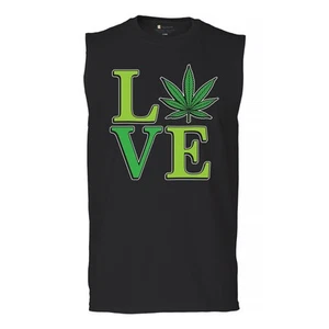 Love Weed Leaf Muscle Shirt Cannabis 420 Wordplay Marijuana Stoner Plant Men's - Picture 1 of 43