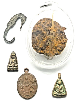 Juego de amuletos de monedas de Buda Tailandés 5 piezas raro prosperidad sagrada suerte poder encanto Foto 1 de 4