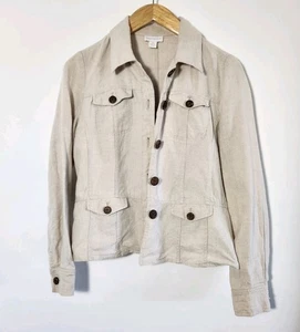 Charter Club Womens M 100% Linen Jacket Button Front Long Sleeve Beige - Picture 1 of 9
