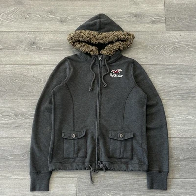 Vintage Y2K Hollister Fur Lined Zip Up Hoodie Women’s Large Grunge Preppy 2000s - Image 1 of 4