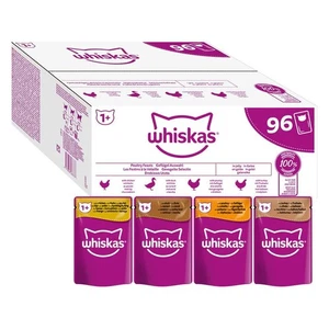 Whiskas 1+ Adult Frischebeutel 96 x 85 g Katzenfutter Geflügelauswahl in Gelee - Bild 1 von 1