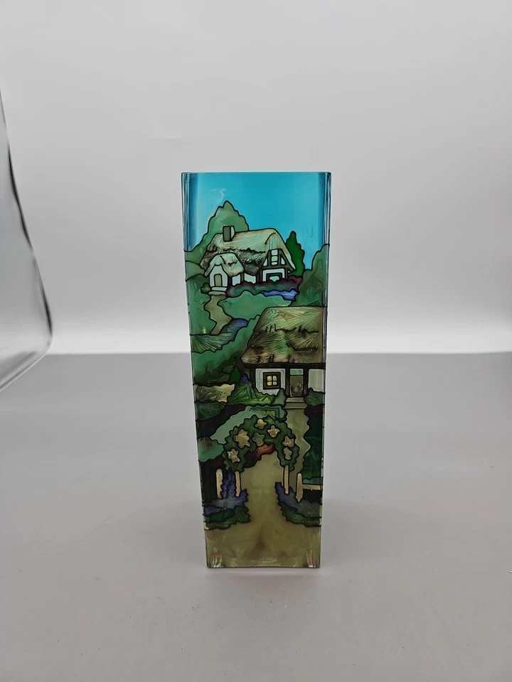 Jarrón portavelas vintage Joan Baker de vidrio pintado a mano cita bíblica 10" Foto 1 de 4