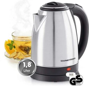 GourmetMaxx Wasserkocher 1,8l Edelstahl Schwarz Kabeloser Wasserkocher - Bild 1 von 6