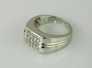 10K White Gold Finish 935 Real Silver Round Cz Men Engagement Wedding Band Ring - Picture 1 of 6