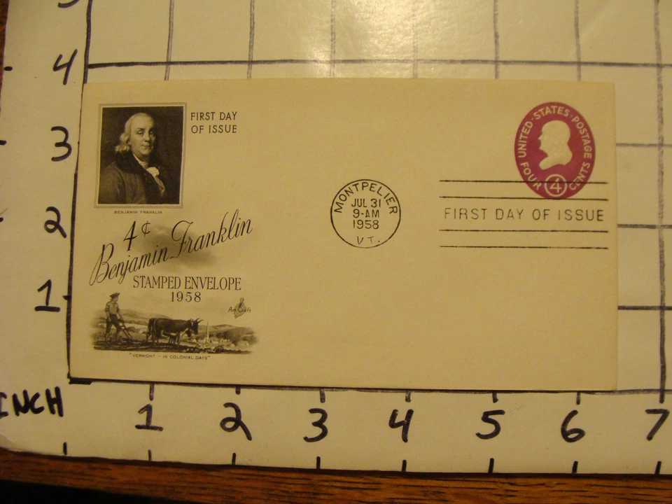Vintage Envelope FIRST DAY OF ISSUE: 4cent BENJAMIN FRANKLIN stamped envelope - Image 1 of 1