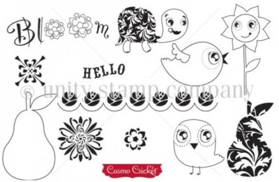 Unity NUEVAS estampillas Cosmo Cricket DeLovely Whimsy de pera, pájaro, tortuga y girasol Foto 1 de 2