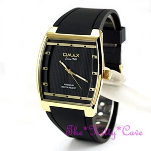 OMAX Delgado Negro & Oro Seiko Movt, Deportivo Unisexo Clásico Vestir Reloj D006 - Imagen 1 de 12
