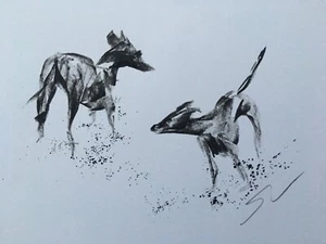 The Playmates - Original signed Ink sketch Whippet Greyhound Lurcher A4 approx. - Picture 1 of 5