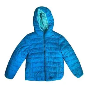 Lands End Kids Reversible Insulated Fleece Jacket Teal Girls Medium 8 EUC - Picture 1 of 7