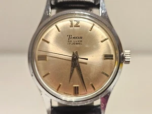 VINTAGE CLASSIS ELEGANT CHROMED MECHANICAL SWISS MEN'S WATCH"TIMOR"DE LUXE 17 J. - Picture 1 of 9