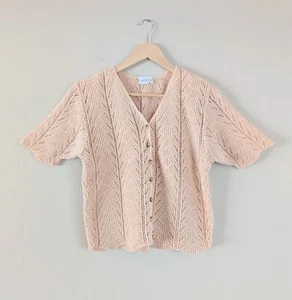 Vintage Scalloped Hem and Sleeve Knit Cardigan with Buttons - Short Sleeve - Picture 1 of 13