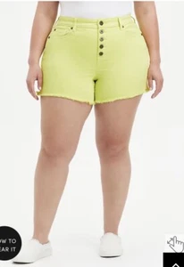 NWT TORRID High Rise MIDI 5” SHORTS Vintage Stretch Yellow Sunny Lime Size 10 - Picture 1 of 5
