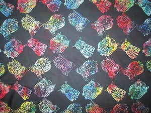 BATIK WISE OWLS OWL BRIGHT COLORS COTTON FABRIC FQ - Picture 1 of 3