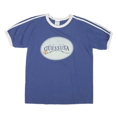 Camiseta gráfica masculina GUESS azul e branca manga curta gola redonda casual - Imagem 1 de 4