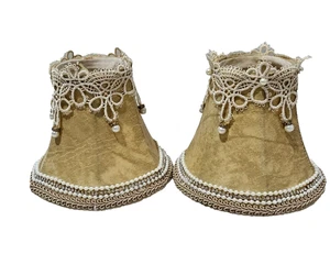 Eleganti paralumi vintage (coppia) • Restaurati a mano, pizzo/perle finte - Foto 1 di 9