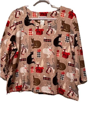 Alfred Dunner Bronceado Mujer Regalos de Navidad Amantes de los Gatos Manga 3/4 Tachonado PXL Foto 1 de 4