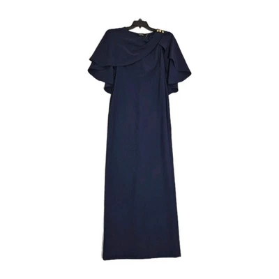 Lauren Ralph Lauren Women's Dress Size 0 Maxi Navy Draped Lined Long Sleeve 28 - Image 1 of 4