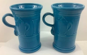 2 Stück Blau Fiestaware Groß Cappuccino Keramik Tassen Set 6" H - Bild 1 von 6