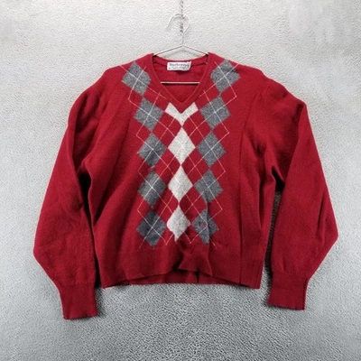 Suéter de Colección Burberrys Para Hombres M Rojo Argyle Cuello en V Pullover 100% Lana de Cordero Escocia Foto 1 de 4