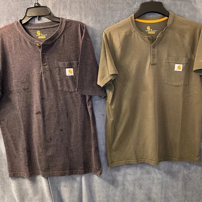 Paquete de dos camisetas de bolsillo de manga corta Henley medianas para hombre gris oliva Foto 1 de 4