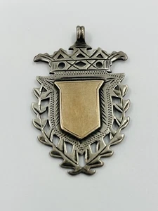 Antico ciondolo scudo in argento sterling edoardiano, porta orologio con oro 9 ct - Foto 1 di 6