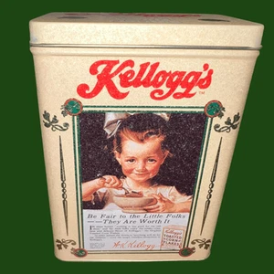 Lata de cereales vintage Kelloggs Corn Flakes 1987 TAN - Imagen 1 de 6