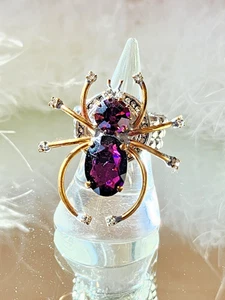 🕸 Vintage Amethyst Lila Strass Halloween Spinne Verstellbarer Bandring - Bild 1 von 9