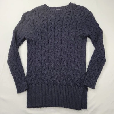 Zara Man Men’s Large Navy Cable Knit Sweater Crew Neck Textured Pullover Warm - Image 1 of 4