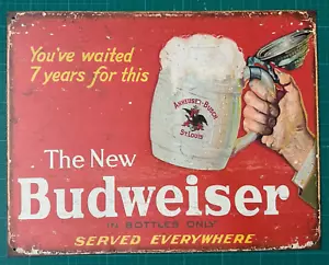 Budweiser metal sign 16 x 12 Inches Diner Pub Man Cave Bar American DAMAGED - Picture 1 of 4
