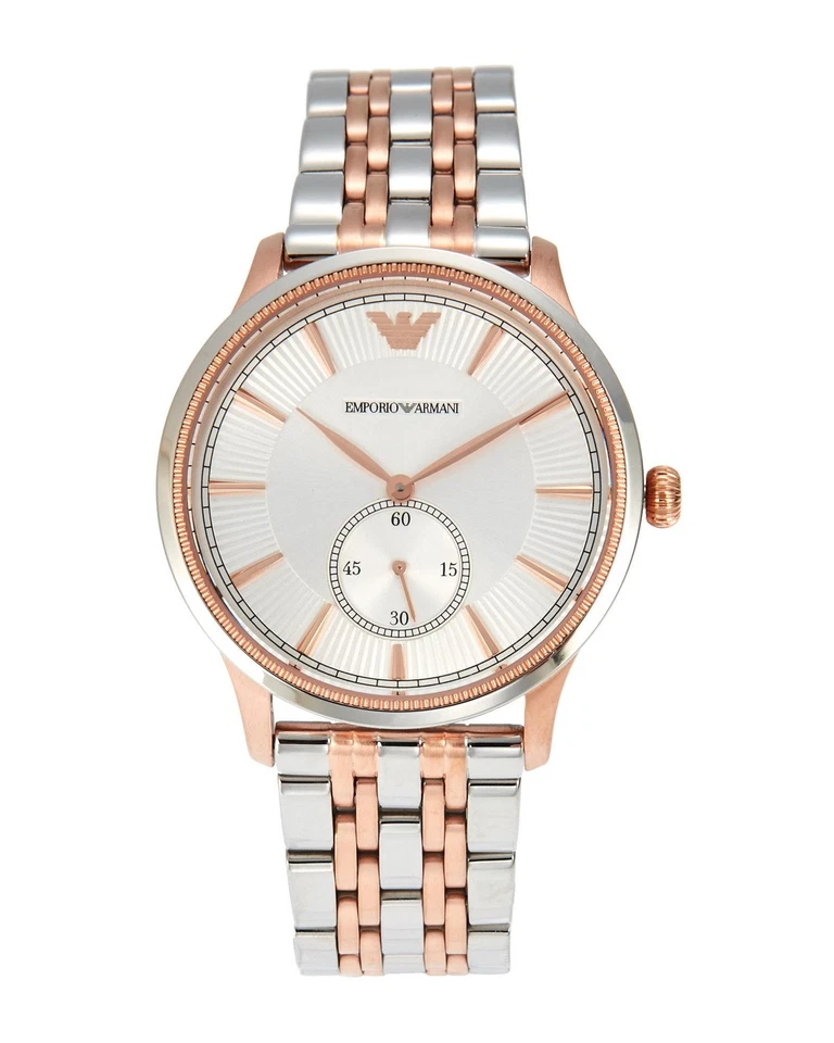 Emporio Armani Men's Silver Rose Gold Two Tone Stain Steel Watch 38mm AR1839