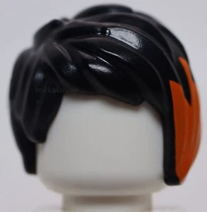 Lego Black Minifig Hair Female Short Tousled Side Part Orange Highlights Pattern - Picture 1 of 2
