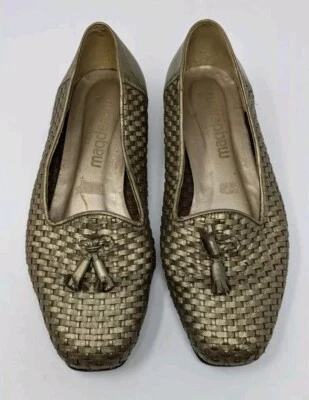 Magdesians California  Pewter Bronze Woven Low Heel Pumps Tassels 6.5 Wide - Image 1 of 4