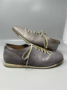 FRANCESCHETTI Antiqued Gray Leather Racer Sneakers Shoes - Men’s Size 12 / EU 45 - Picture 1 of 19