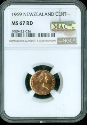 1969 New Zealand Cent NGC MS67 RD Quality - Image 1 of 2