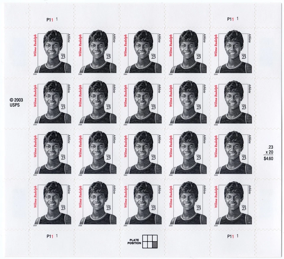 Scott #3422 Wilma Rudolph Full Sheet of 20 Stamps - MNH P#11-1 - Image 1 of 1