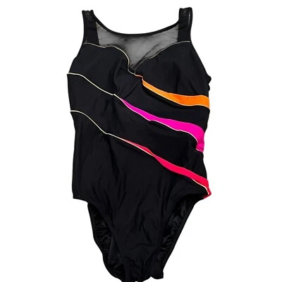 Longitude 14 Vintage Womens One-Piece Swimsuit Colorful Stripes & Mesh - Image 1 of 4