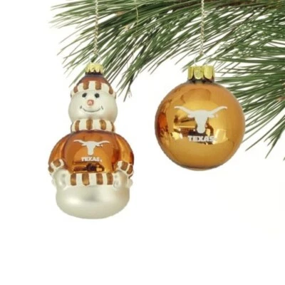 Texas Longhorns Fútbol Baloncesto NCAA NUEVO Vidrio Soplado Conjunto de Adornos Deportivos Foto 1 de 3